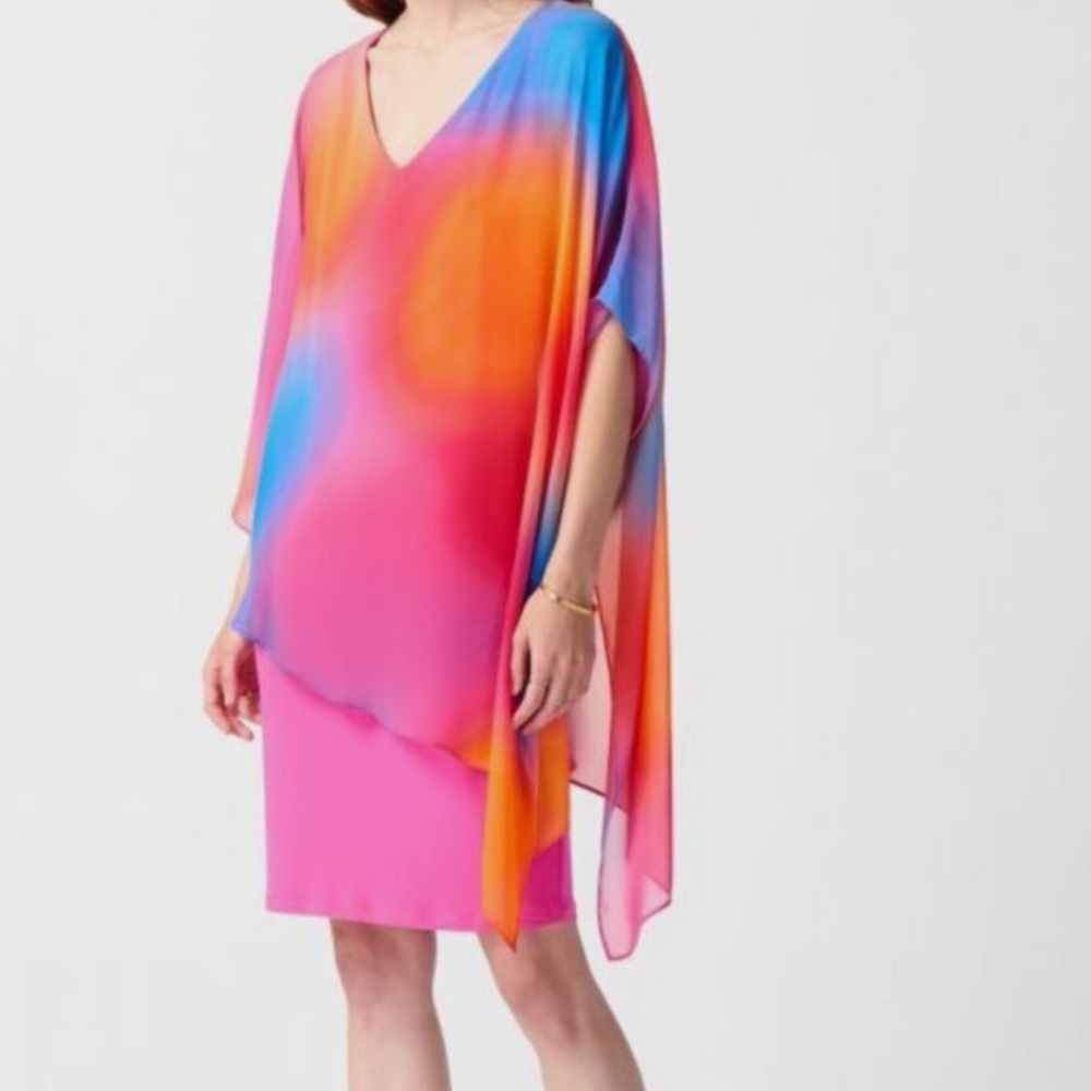 Joseph Ribkoff Multi Colorful Ombré Chiffon Overlay Sheath Dress